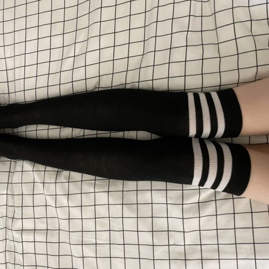 3 Striped Black and White Thigh Highs