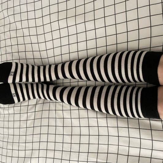 Black and White Striped Knee High Socks