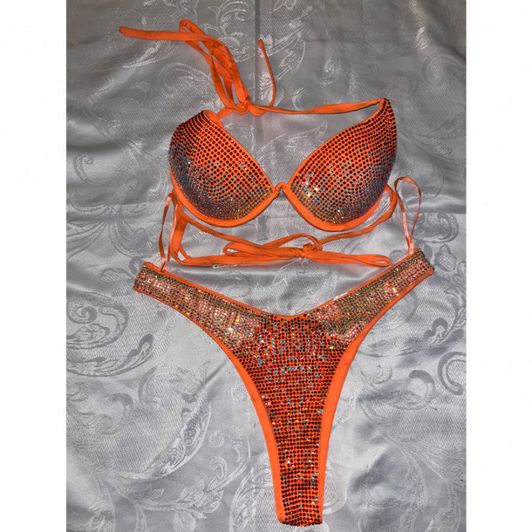 Orange Rhinestone Bikini