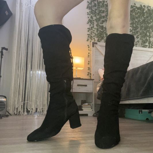 Used Black Suede Knee High Boots