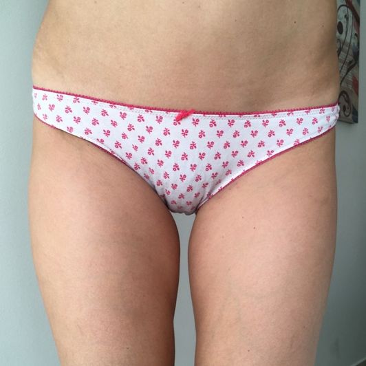 Worn Panties Red and White Print Cotton