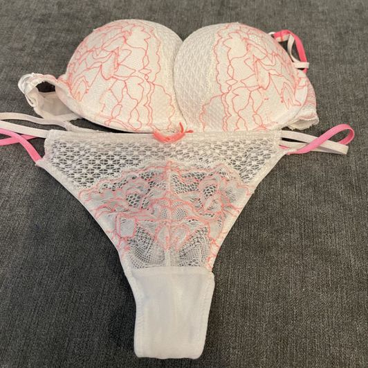 White with pink thong set