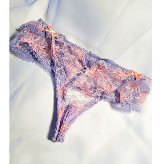 P05 Floral Embroidered Lavender Lace Thong
