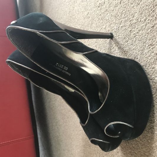 Black and gold fuck slut heels
