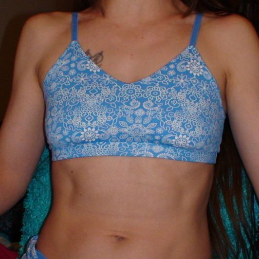 white and blue flowers workout top