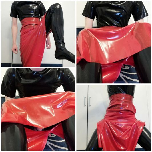 The very long red latex skirt photo set