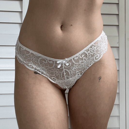 White Wide Lace Thong