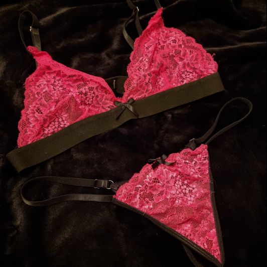 Pink and Black Lace Bra and Panties Set