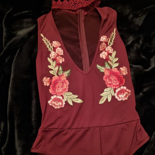 Red Silky Rose Thong Bodysuit