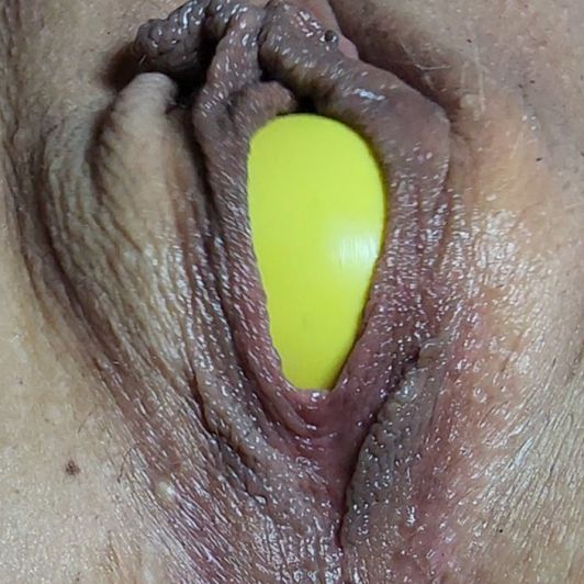 Yellow faced ping pong ball from my pussy