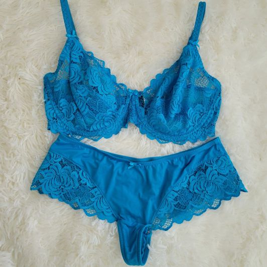 Blue Silky and Lace Set