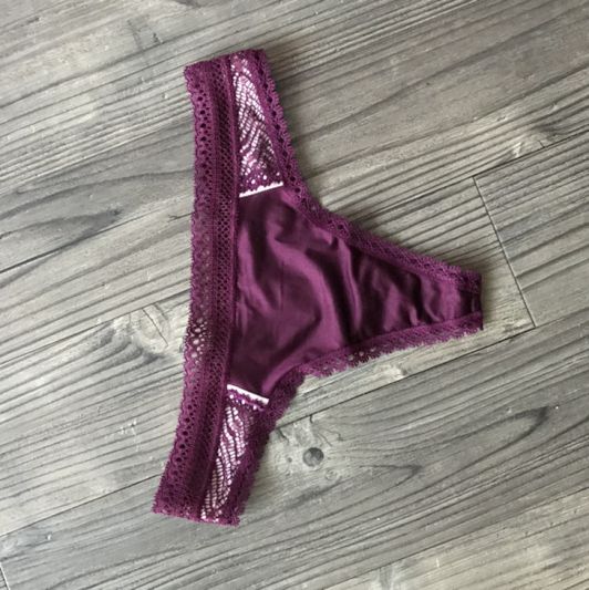 WORN Lacey Maroon Thong with POLAROID