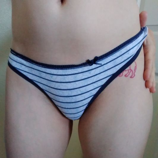 Blue and white stripe thong with bow