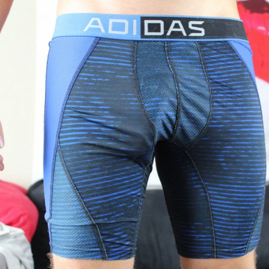 Blue and black Adidas compression shorts