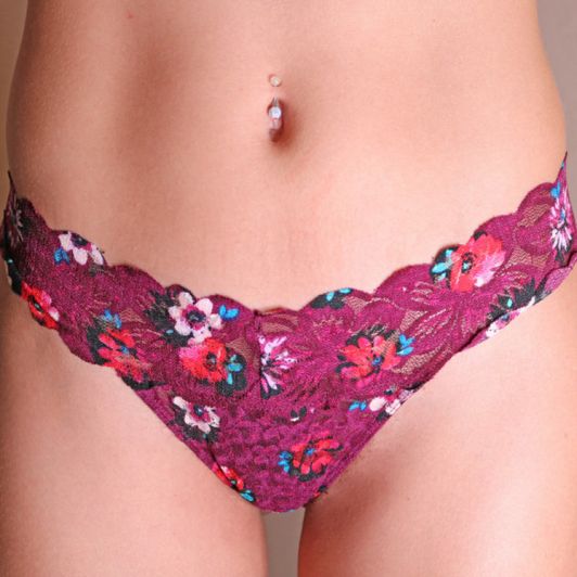 Plum Lace Flower Thong