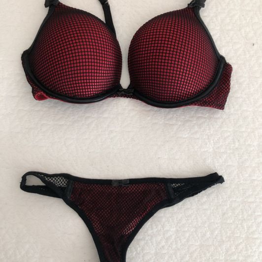 Red with Black Fishnet Set