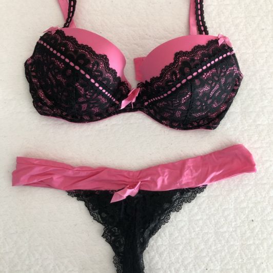 Pink and Black Lace Bra and Panty Set