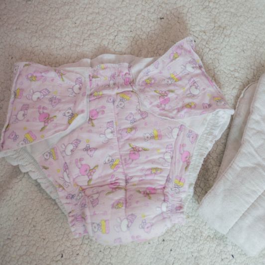 Pink sleepy bunny cloth diaper