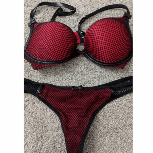 Red Fishnet Bra and Panty