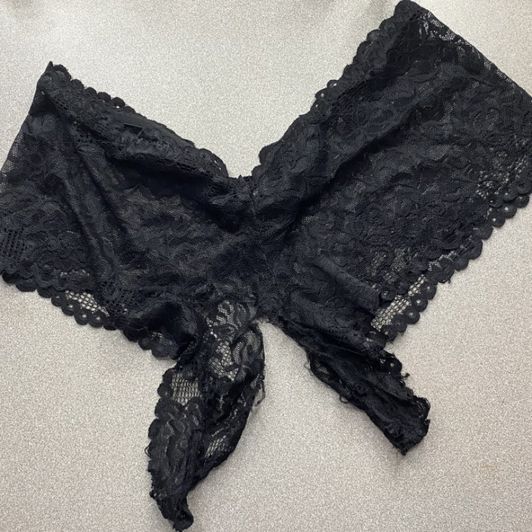 Worn Black Lace Crotchless Panties