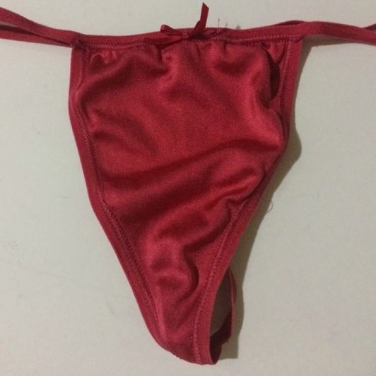 Red Satin thong with bow