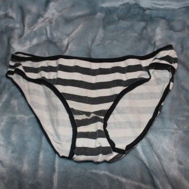 Worn White and Black Striped Panties