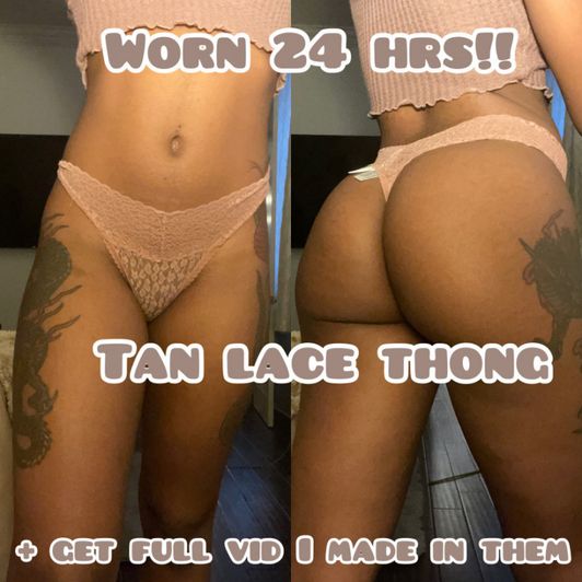 Tan Lace Thong