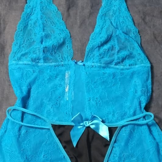 Blue Lace Lingerie Bodysuit and Thong
