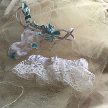 Baby Blue Rose Thong and Lace Garter Set