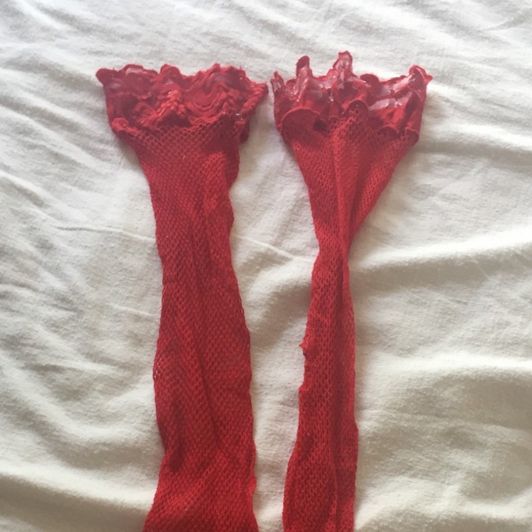 Red fishnet stockings worn 3 days