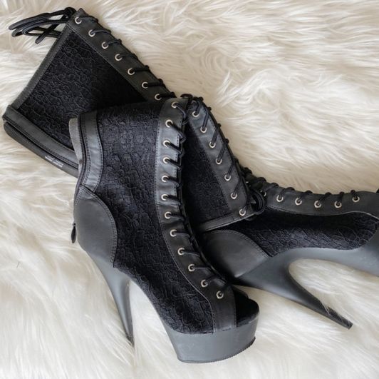 Black Lace Stiletto Boots