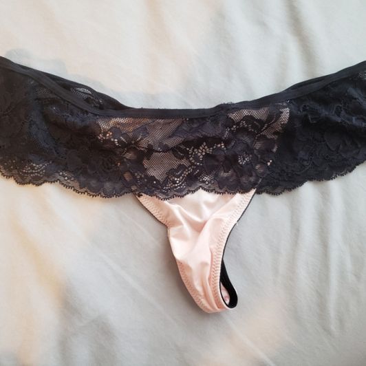 Pink and Black Lace Thong VACUUM SEALED