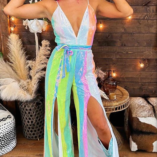 Neon Rainbow Sequin Jumpsuit