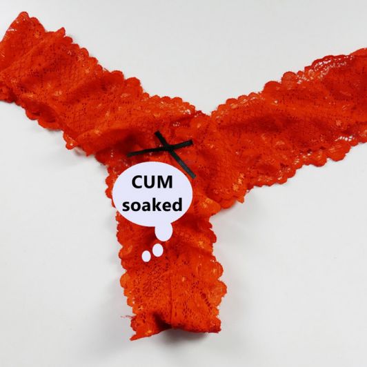 Cum covered Lace panties Red
