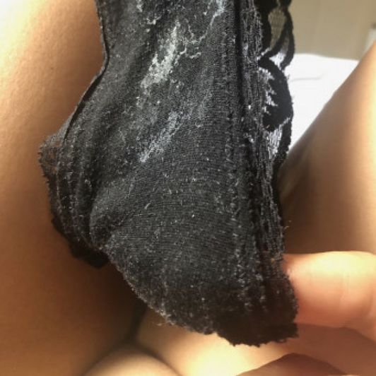 Cream Stained Black Thong