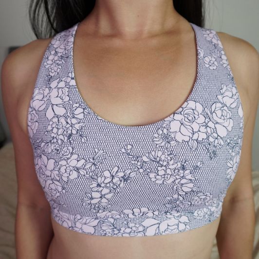 Pink Floral Lace Printed Sports Bra