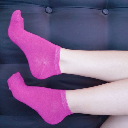 Worn pink ankle socks and video