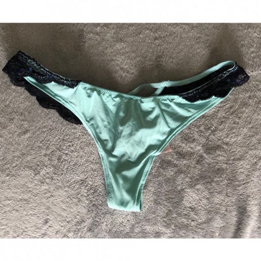 My Teal satin and lace thong