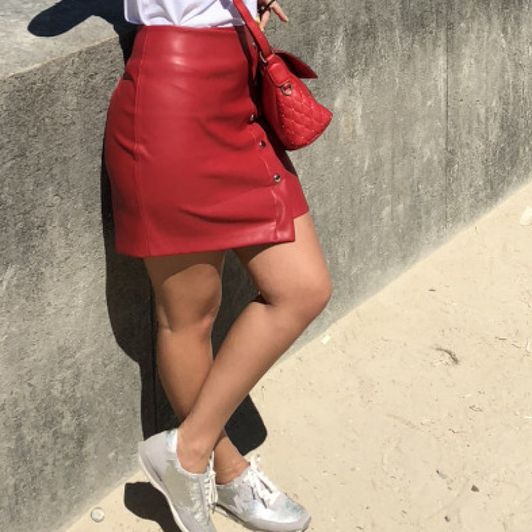 Latex red skirt