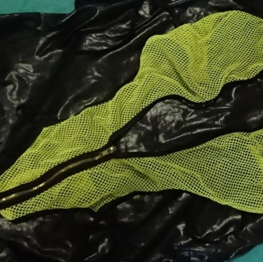 Neon Yellow and Black Fishnet Teddy