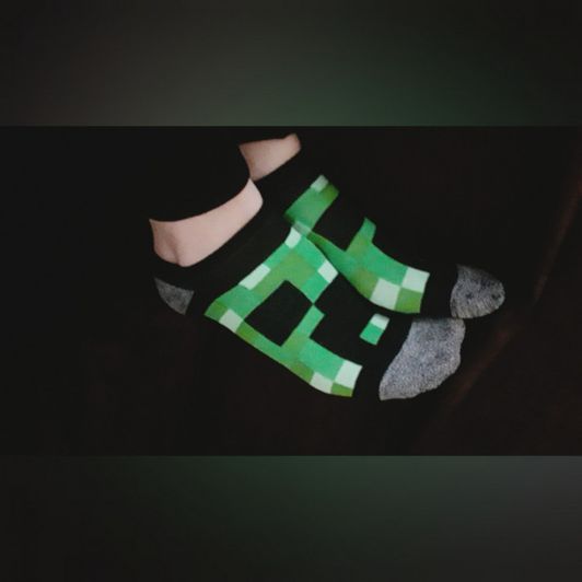 Worn Minecraft Creeper Socks and Clip