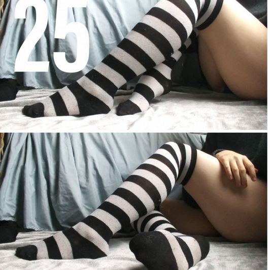 Black and white striped thigh high socks
