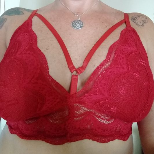 red lacey bra