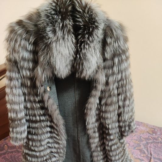 Silver fox fur coat