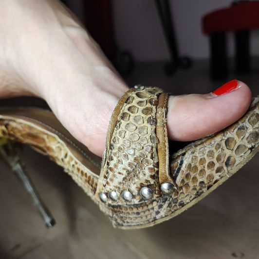 very worn python leather heels sandals