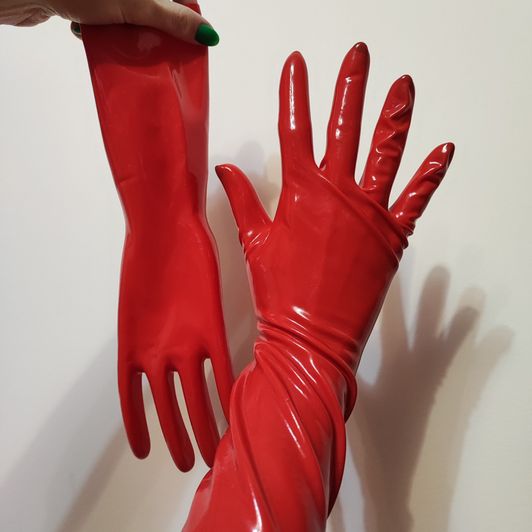 fetish red rubber latex and medical black nitrile gloves