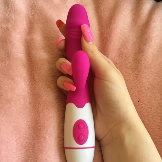 Hot pink rabbit vibrating dildo