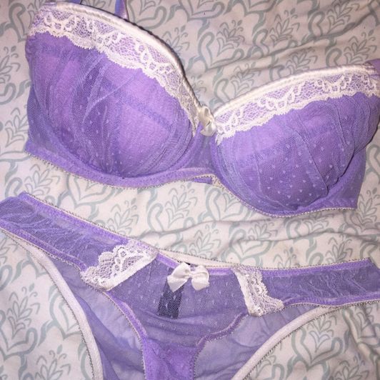 purple mesh and white lace bra and panty