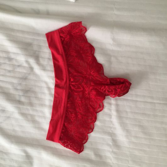 Cum soaked red lace panties