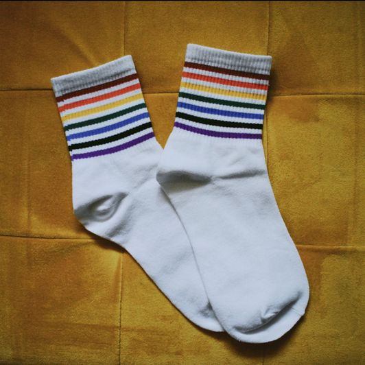 Rainbow White Gym Socks